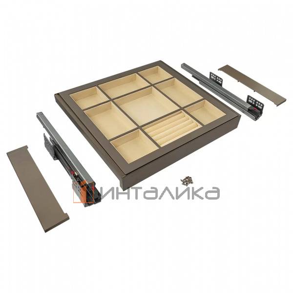 Выдвижной лоток для бижутерии FIRMAX Alfa в базу 600, 564х420х61, плавное закрывание, полное выдвижение, G30, серый металлик – 2