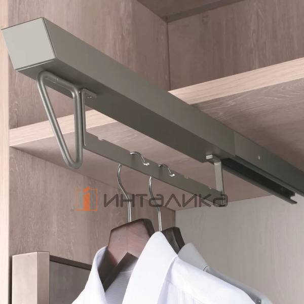 Выдвижная вешалка для плечиков FIRMAX Alfa, потолочное крепление, 54х425х137, плавное закрывание, полное выдвижение, G20, серый металлик – 2