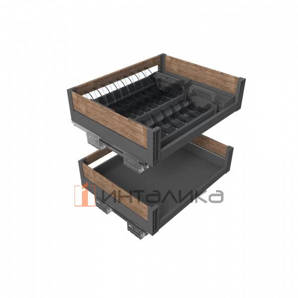 Выдвижная корзина FIRMAX Dana Wood в базу 800, 764х436х173, плавное закрывание, полное выдвижение, антрацит/дерево – 2