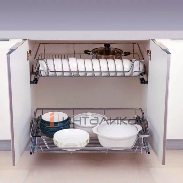 Выдвижная корзина для посуды FIRMAX Smartline в базу 600, для распашных дверей, 540х450х162, плавное закрывание, полное выдвижение, хром – 2
