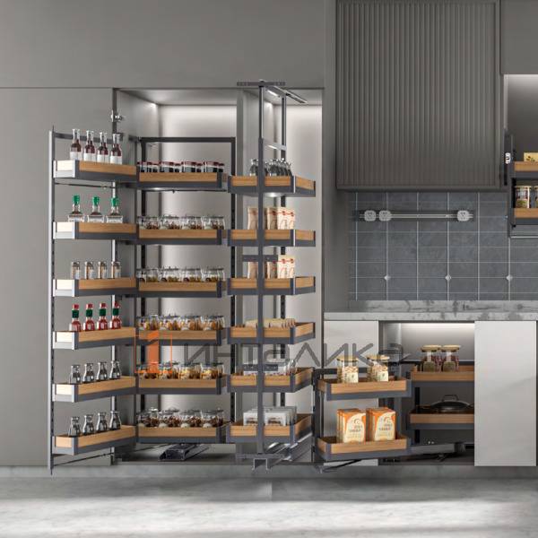 Комплект 12 корзин для выдвижного шкафа-колонны FIRMAX Dana Wood в базу 600, 553х480х1765, антрацит/дерево – 7