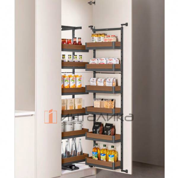 Комплект 12 корзин для выдвижного шкафа-колонны FIRMAX Dana Wood в базу 600, 553х480х1765, антрацит/дерево – 8