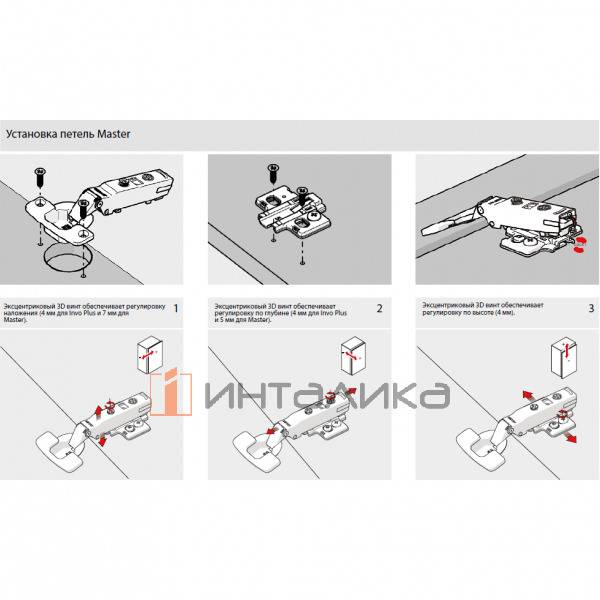 Петля SAMET Master 110° для дверей 16-26, полунакладная, Click-On, ТН48, под саморез, никель – 4