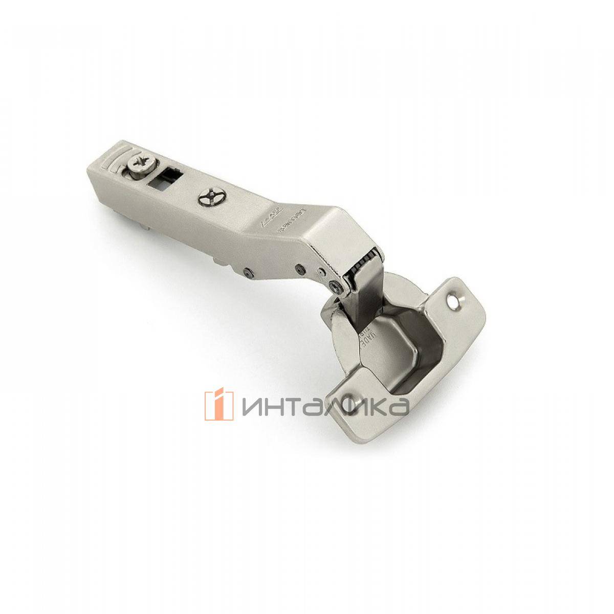 Петля SAMET Master 45° для угловых фасадов, накладная, Soft-Close, Click-On, ТН48, под саморез, никель