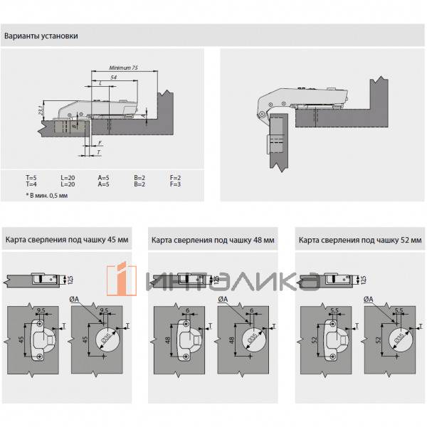Петля SAMET Master 90° под фальшпанель, вкладная, Soft-Close, Click-On, ТН48, под саморез, никель – 2