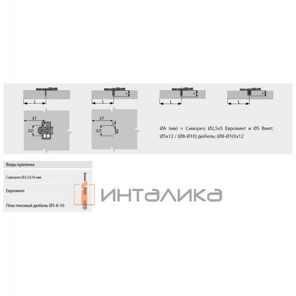 Крестовая монтажная планка SAMET Master, L37, D7, с евровинтом 6.3х14, никель – 2
