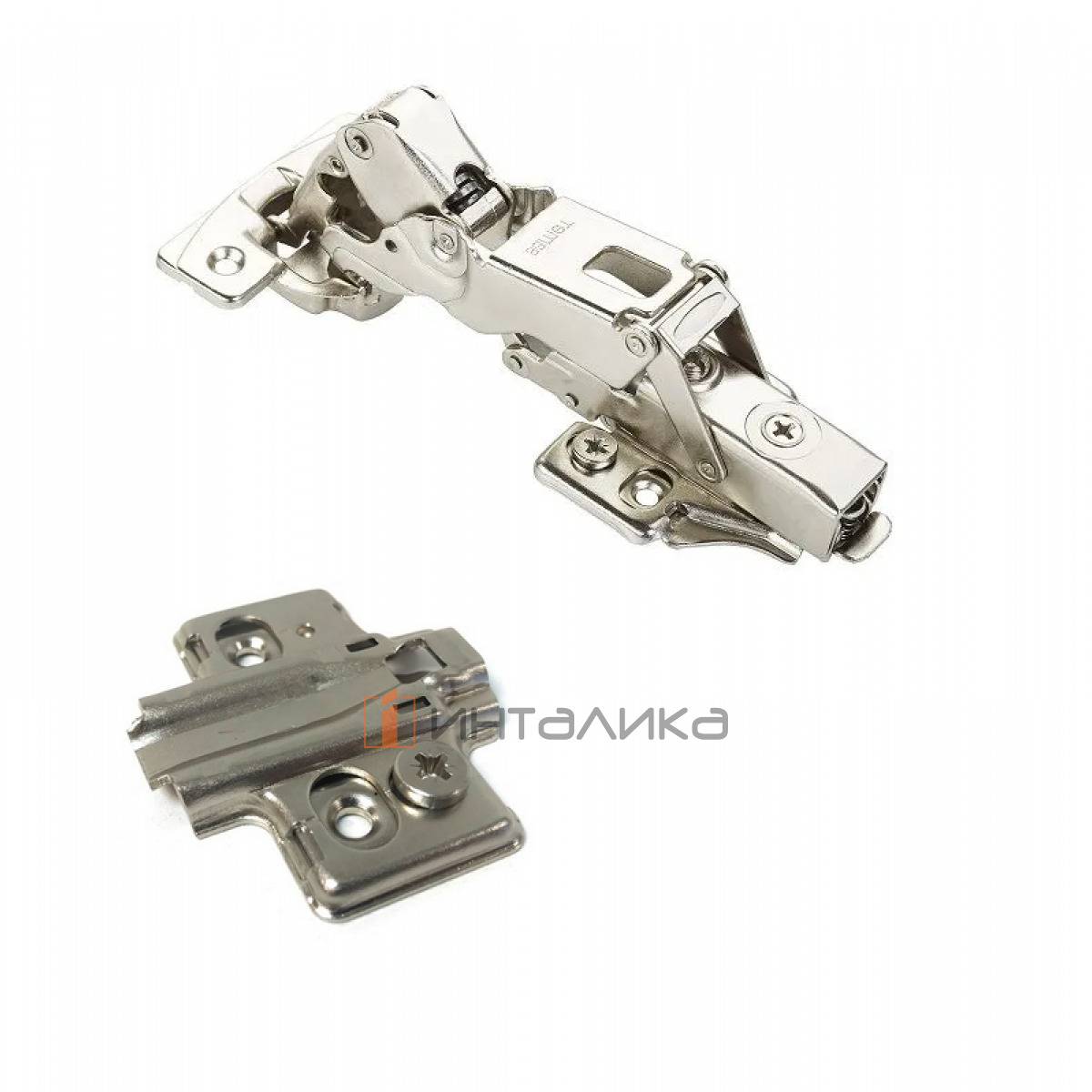 Петля SAMET Master 165°, накладная, с доводчиком, TH48 Ø35 + МП с эксцентриком, D5, саморез, никель