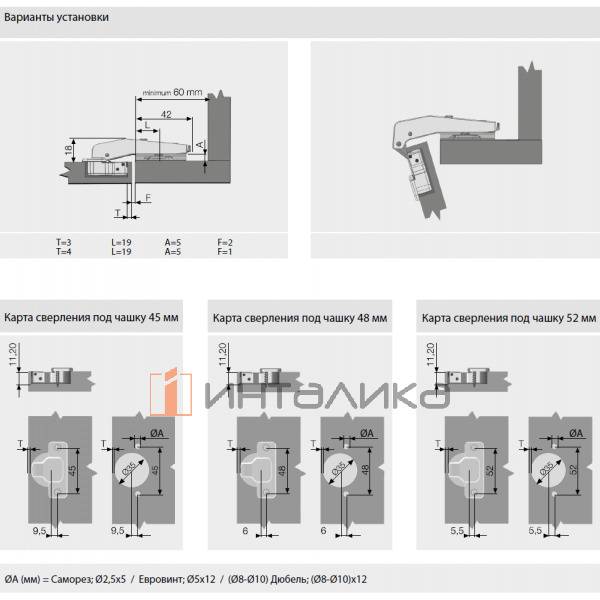 Петля SAMET StarTrack 90° под фальшпанель, вкладная, TH48 Ø35, под саморез, Click-On, никель – 2