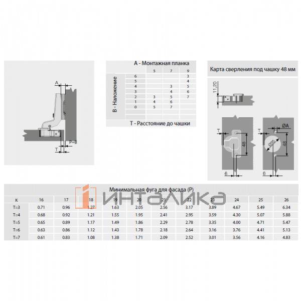 Петля SAMET Star P2O 110° без пружины, вкладная, TH48 Ø35, под саморез, Slide-On, никель – 2