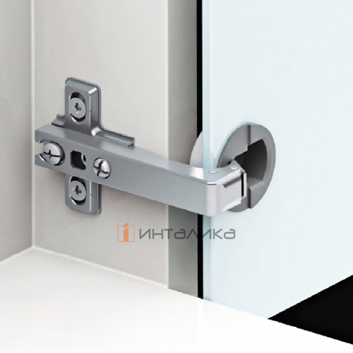 Петля SAMET Star Mini 90° для стеклянных дверей 4-7, под фальшпанель, вкладная, Ø26, саморез, никель