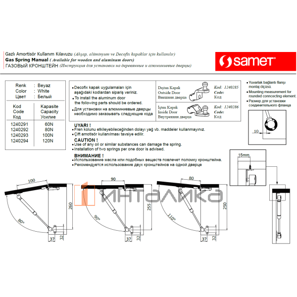 Подъемник газовый SAMET, 100H, серый – 2