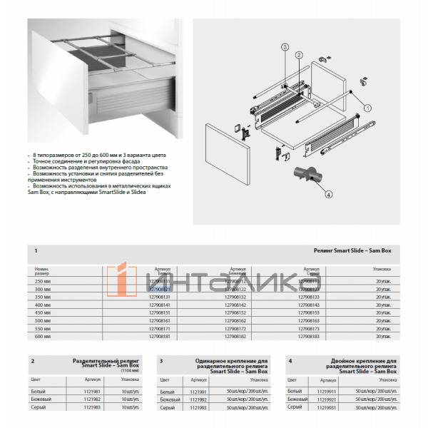 Комплект рейлингов для ящика SAMET Sambox/Smart Slide, NL450, белый – 2