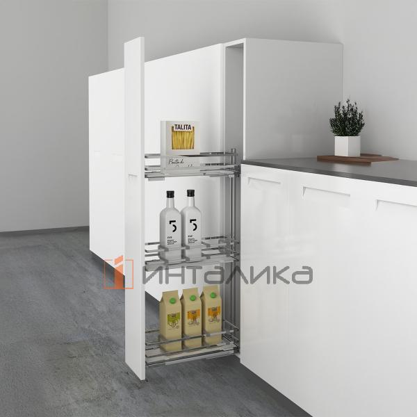 Бутылочница HETTICH LARIO 400, 3-уровневая, дно HDF, KB 150, G15, хром / белый – 3