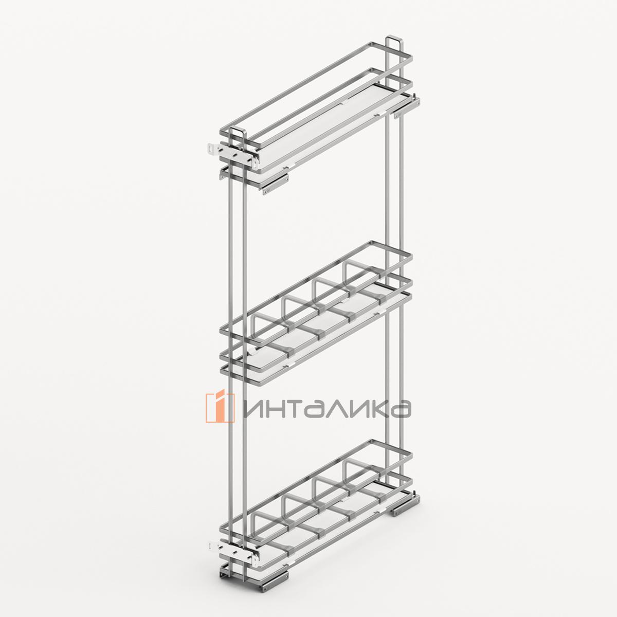 Бутылочница HETTICH LARIO 400, 3-уровневая, дно HDF, KB 150, G15, хром / белый