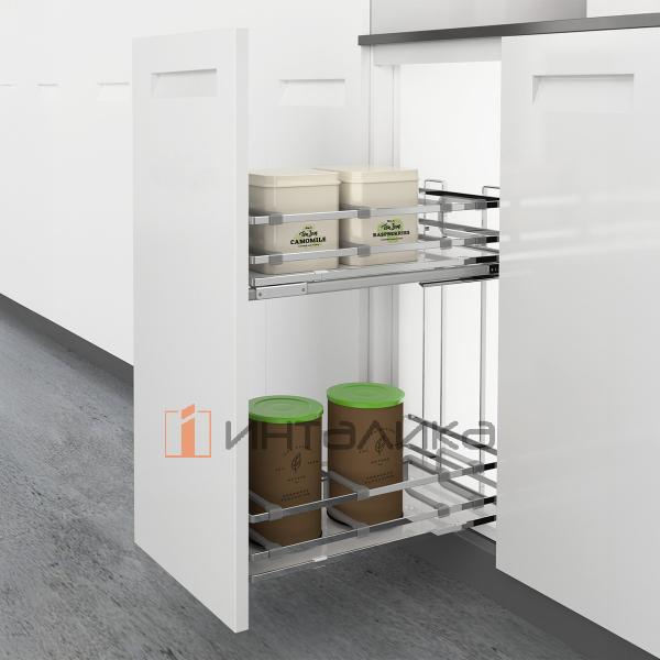 Выдвижная корзина HETTICH LARIO 400, 2-уровневая, дно HDF, KB 300, G10, хром / белый – 3