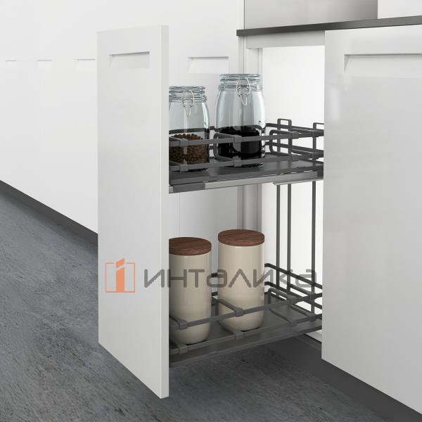 Выдвижная корзина HETTICH LARIO 400, 2-уровневая, дно HDF, KB 300, G10, антрацит – 3