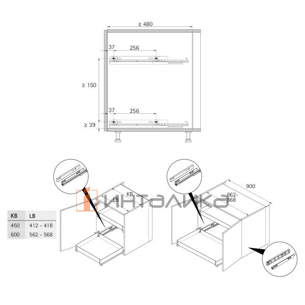Выдвижная корзина HETTICH NARO 400, 1-уровневая, дно HDF, KB 900, H120, G15, хром / белый – 2