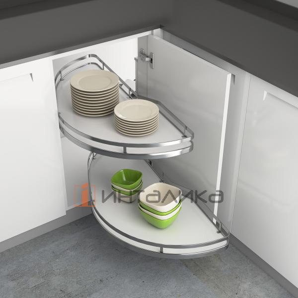 Комплект полок HETTICH SALSO 400, дно HDF, ширина двери 450, хром / белый, левый – 4