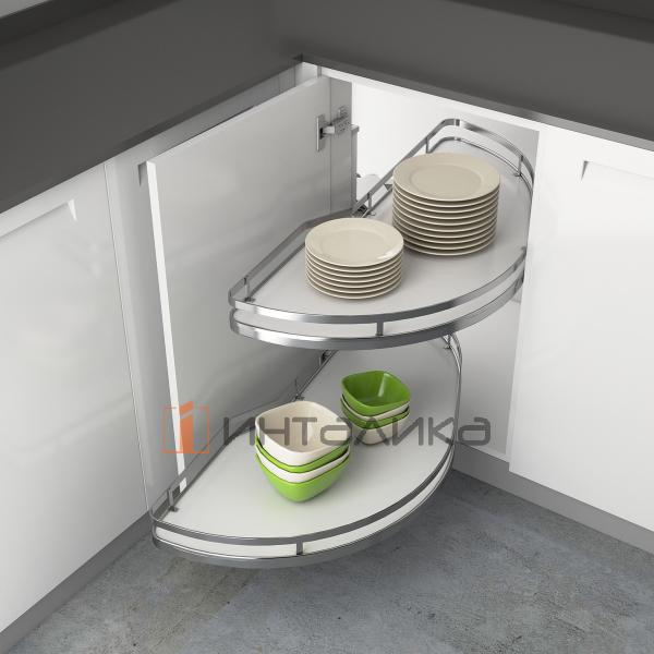 Комплект полок HETTICH SALSO 400, дно HDF, ширина двери 500, хром / белый, правый – 4