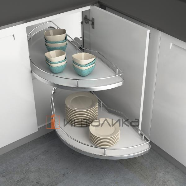 Комплект полок HETTICH SALSO 300, дно HDF, ширина двери 600, хром / белый, левый – 4