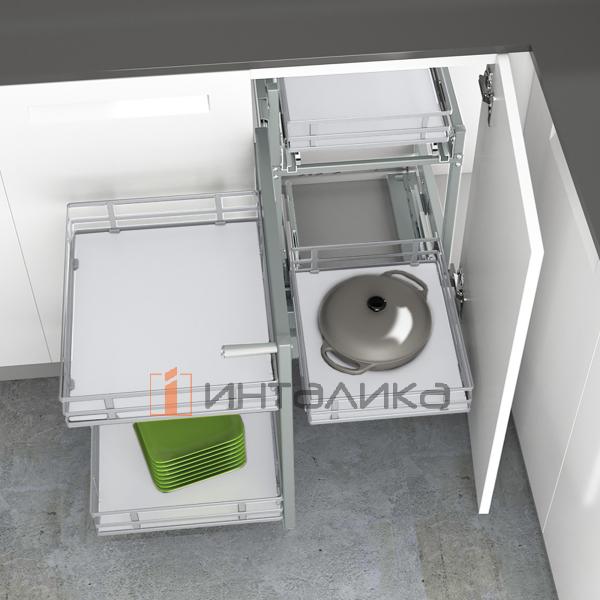 Комплект полок HETTICH ORTA 400 (2+2), дно HDF, ширина двери 400, хром / белый – 5