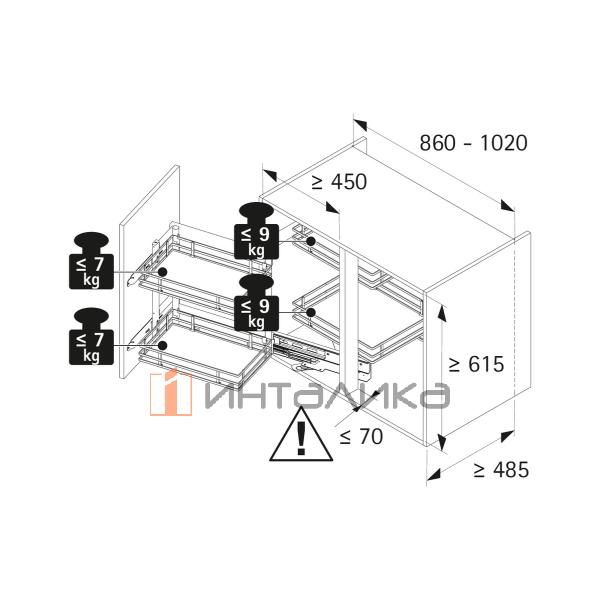 Комплект полок HETTICH GORO 400 (2+2), дно HDF, ширина двери 450, антрацит – 2