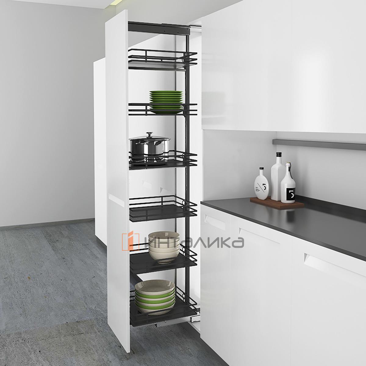 Комплект шкафа-колонны HETTICH OLONA 400, ШК 400, H1600-1950, 6 полок, демпфер на открывание/закрывание, G100, антрацит