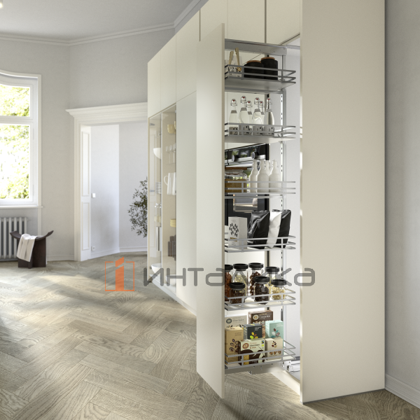 Комплект шкафа-колонны HETTICH OLONA 400, ШК 400, H1900-2250, 5 полок, демпфер на открывание/закрывание, G100, хром/белый – 4