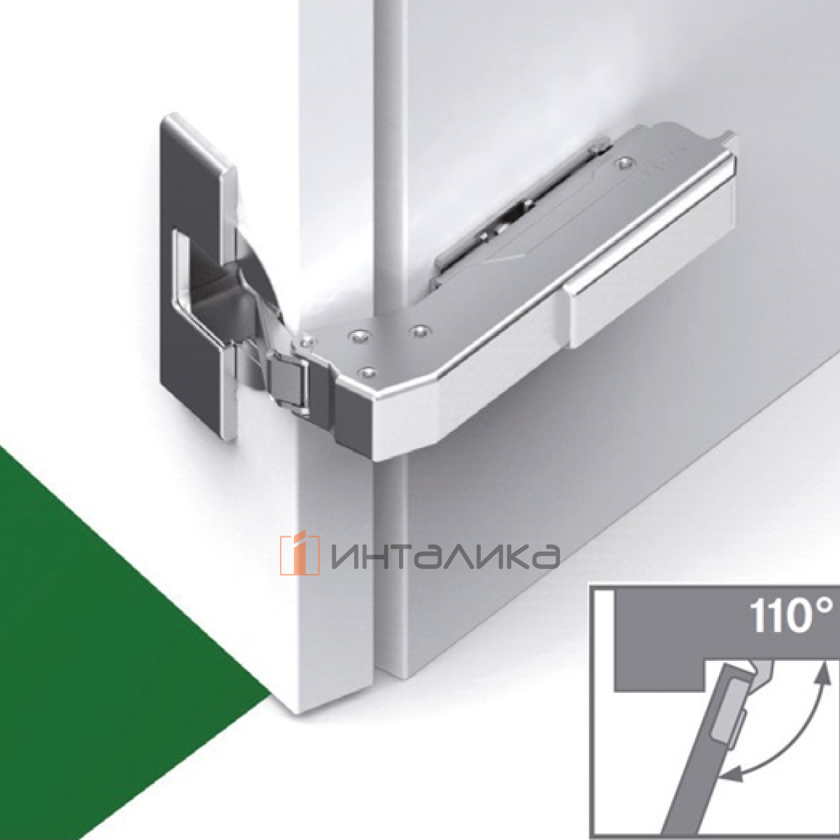 Петля GRASS Tiomos 110°, под фальшпанель, 16-24 мм, вкладная, с доводчиком, Ø35, под саморезы, никель