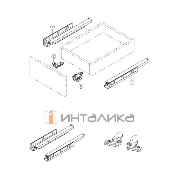 Комплект скрытых направляющих REGGAR, с доводчиком, полное выдвижение, 3D регулировка, NL550, G35 – 4