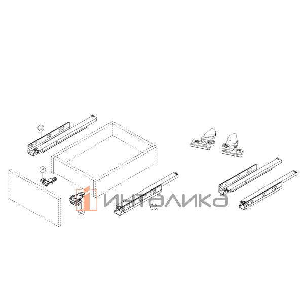 Комплект скрытых направляющих REGGAR, P2O, полное выдвижение, 3D регулировка, NL450, G25 – 4