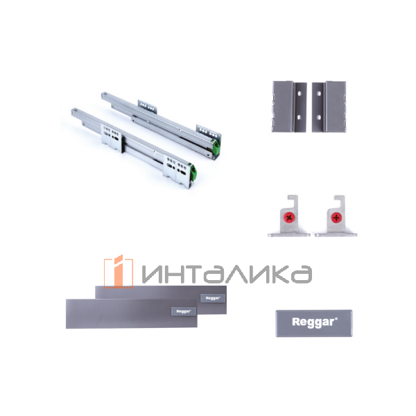 Комплект тонкостенного ящика REGGAR D-BOX, с доводчиком, полное выдвижение, 3D регулировка, H84, NL350, G40, графит – 2