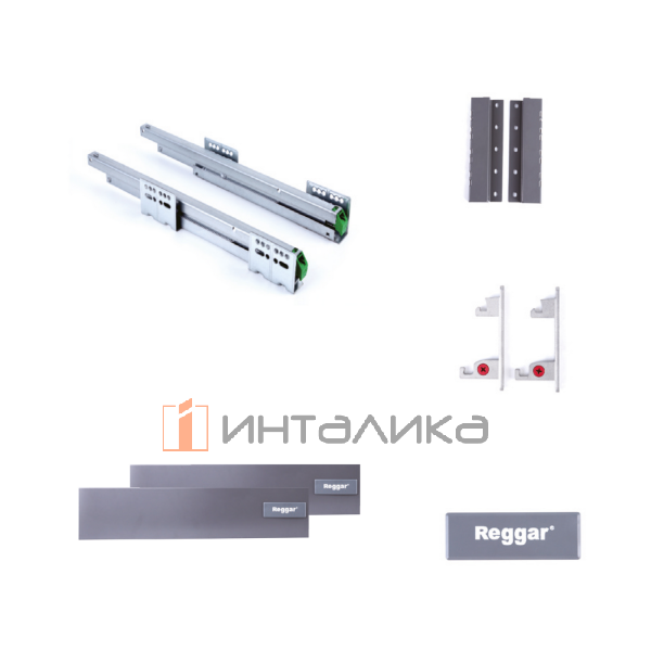 Комплект тонкостенного ящика REGGAR D-BOX, с доводчиком, полное выдвижение, 3D регулировка, H164, NL450, G40, белый – 2