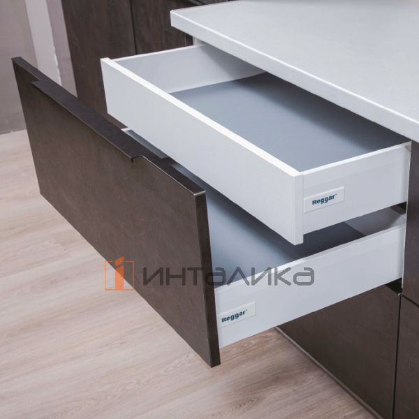 Комплект двустенного ящика REGGAR DWD, с доводчиком, полное выдвижение, H84, NL450, G40, светло-серый – 7