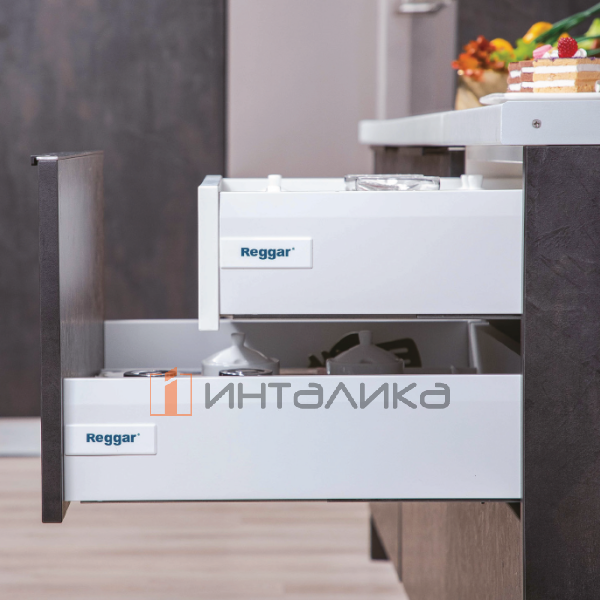 Комплект двустенного ящика REGGAR DWD, с доводчиком, полное выдвижение, H84, NL350, G40, светло-серый – 8