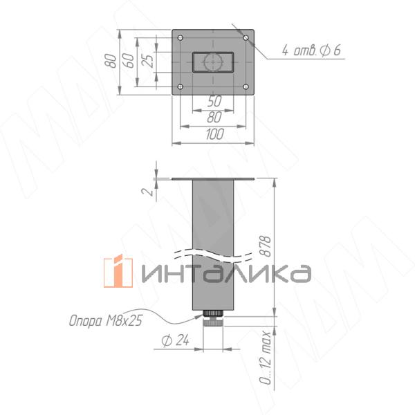 Кордова опора для стола прямоугольная, 50х25мм, H878+12 мм, белый (RAL 9003, муар) – 4