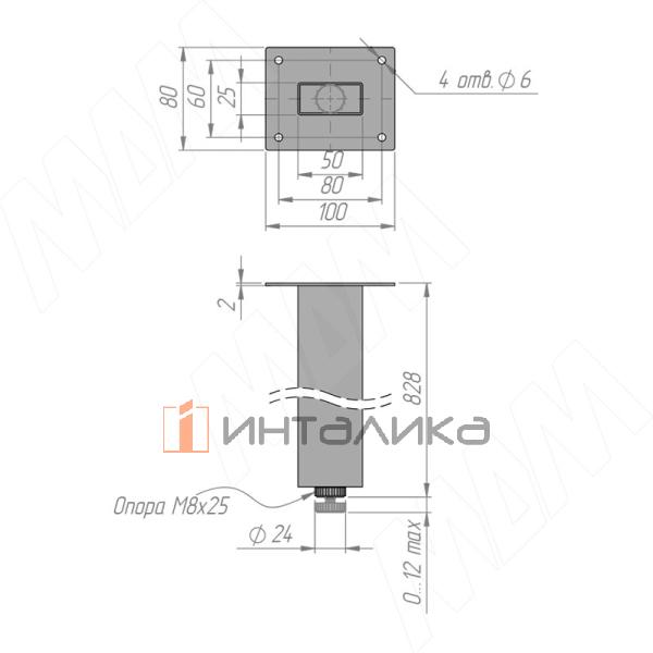 Кордова опора для стола прямоугольная, 50х25мм, H828+12 мм, белый (RAL 9003, муар) – 4