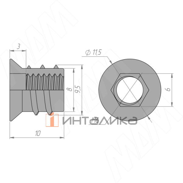 Футорка металлическая D8, М6x10 – 2