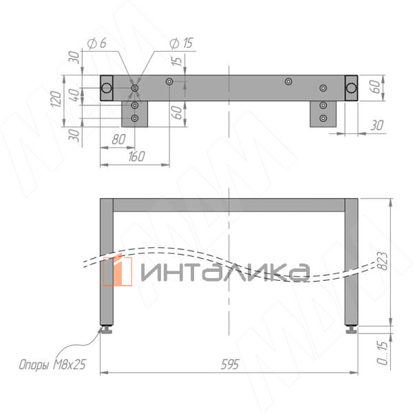Толедо опора для стола П-образная, 60х30, 595xH823+15 мм, черный (RAL 9005, муар) – 5