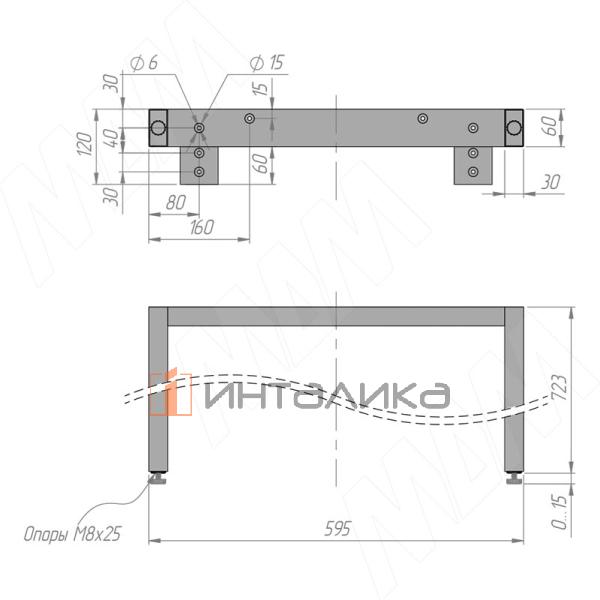 Толедо опора для стола П-образная, 60х30, 595xH723+15 мм, графит – 5