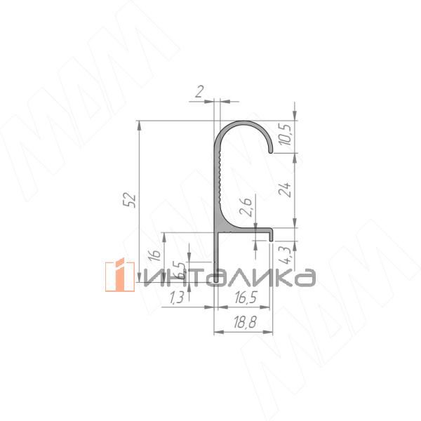 Профиль-ручка крепление саморезами для фасада 16мм, алюминий матовый (анод), L-3000мм – 3