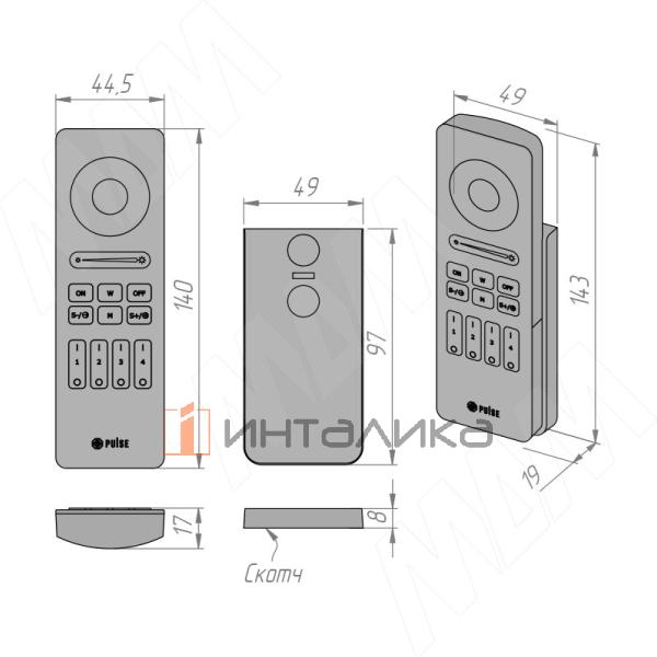 SMART, Пульт дистанционного управления контроллером для лент RGB, RGBW, RGBCCT, сенсорный, 4 зоны, магнитное крепление, 2.4 ГГц – 3