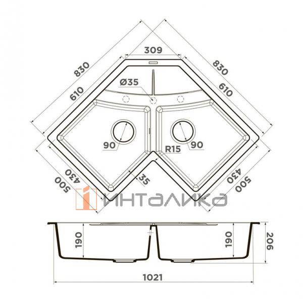 Мойка Omoikiri SUMI 83C Tetogranit, 900х900, накладная, шампань – 2