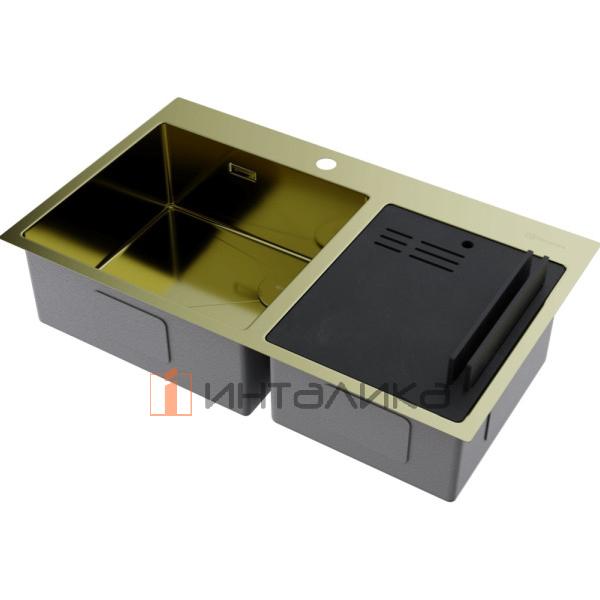 Мойка Omoikiri Akisame 86-2 Side нержавеющая сталь, 900, накладная, светлое золото – 2