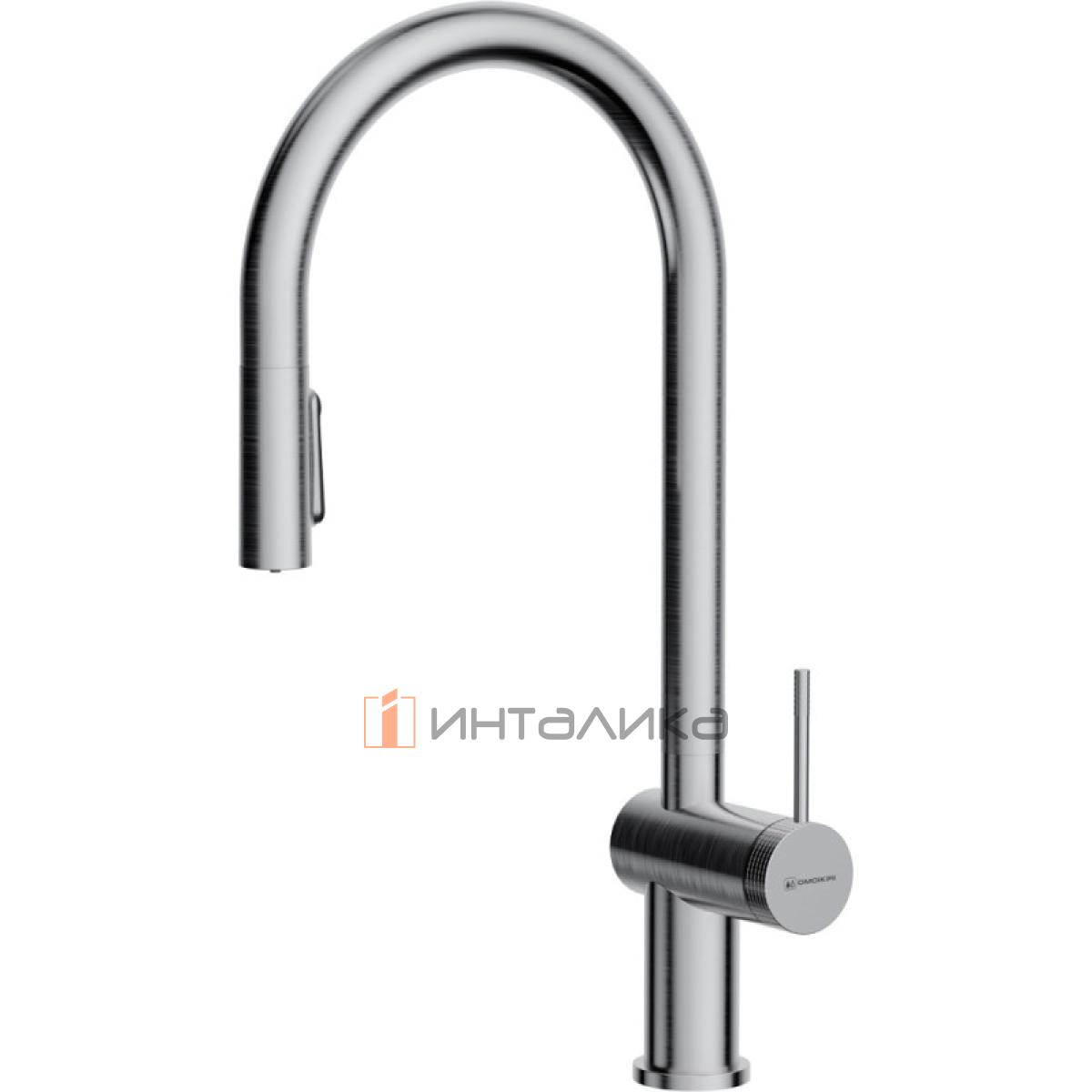 Смеситель Omoikiri Tahara-SB однорычажный, с выводом питьевой воды, с выдвижным шлангом, нержавеющая сталь