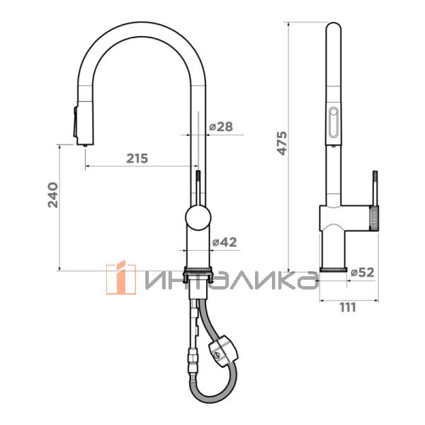 Смеситель Omoikiri Tahara-SB однорычажный, с выводом питьевой воды, с выдвижным шлангом, графит – 2