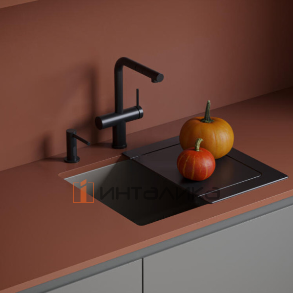 Смеситель Omoikiri Karatsu-S однорычажный, с выводом питьевой воды, с выдвижным шлангом, графит – 3