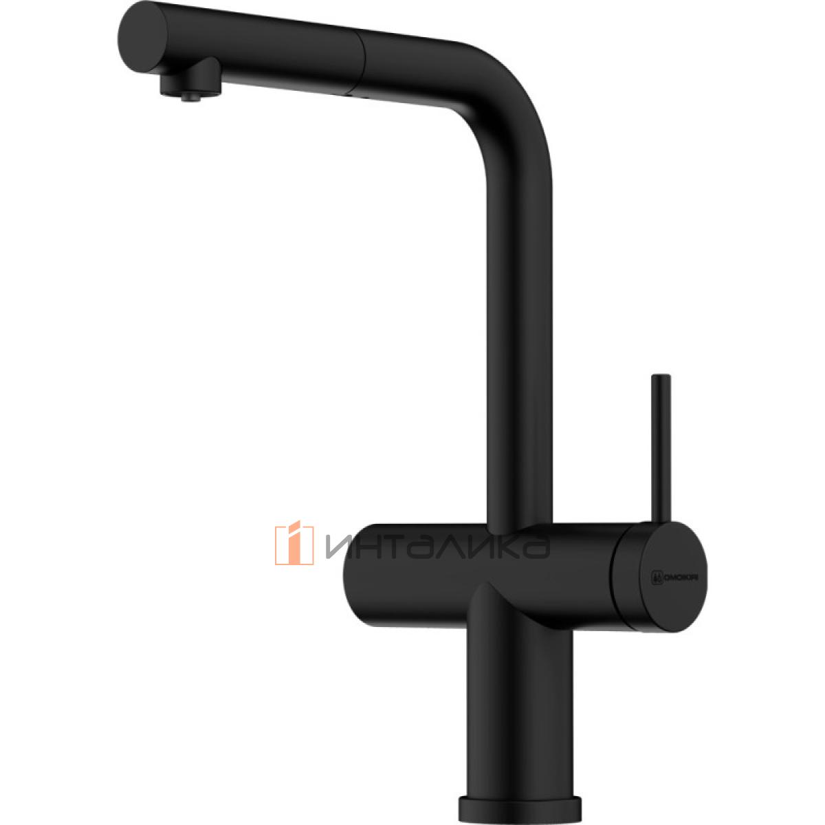 Смеситель Omoikiri Karatsu-S однорычажный, с выводом питьевой воды, с выдвижным шлангом, графит