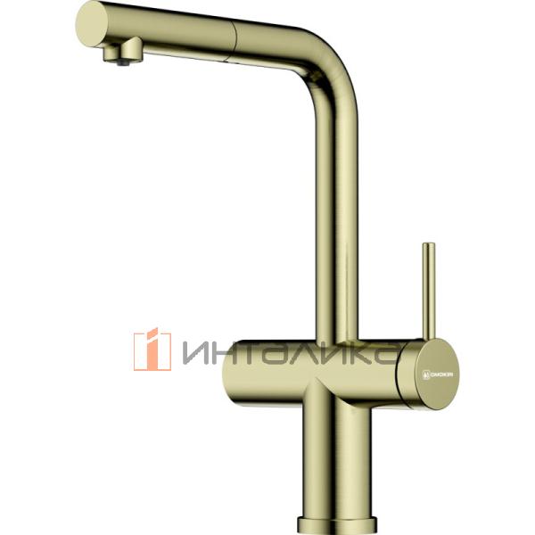 Смеситель Omoikiri Karatsu-S однорычажный, с выводом питьевой воды, с выдвижным шлангом, светлое золото – 1