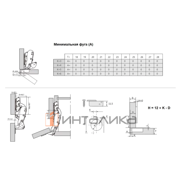 Петля DTC Pivot Star 160° для дверей 16-26, Soft-Close, накладная, Anyway Click-On, TH48 – 2
